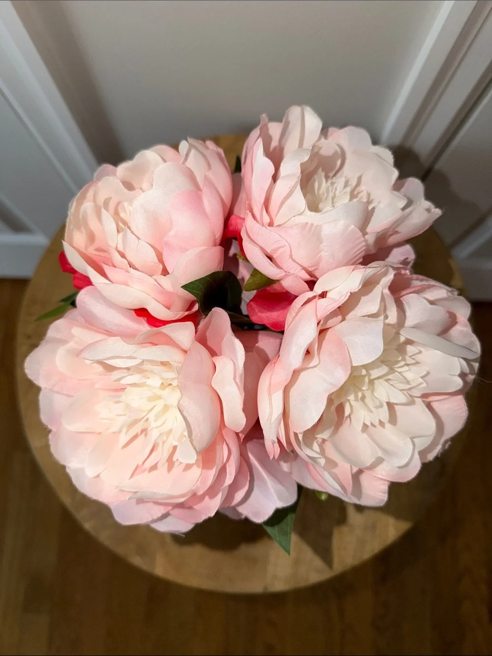 Pink Artificial Peony Bouquet in Glass Vase - Home Accents